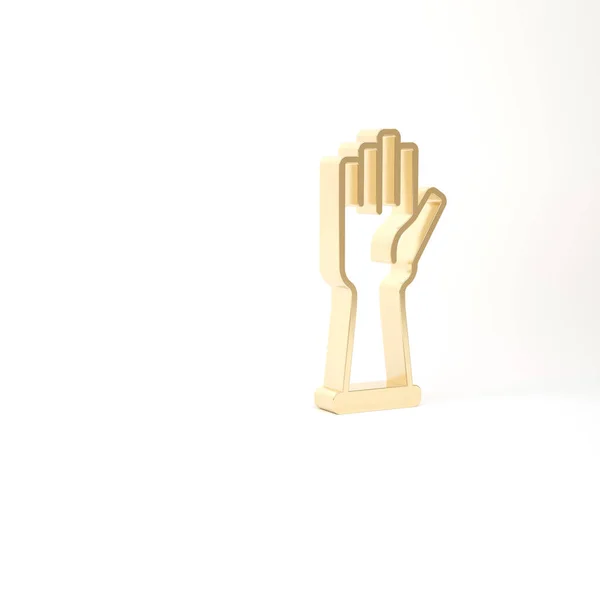 Guanti in gomma oro icona isolata su sfondo bianco. Segno di protezione della mano in lattice. Simbolo dell'attrezzatura per la pulizia domestica. Illustrazione 3d rendering 3D — Foto Stock