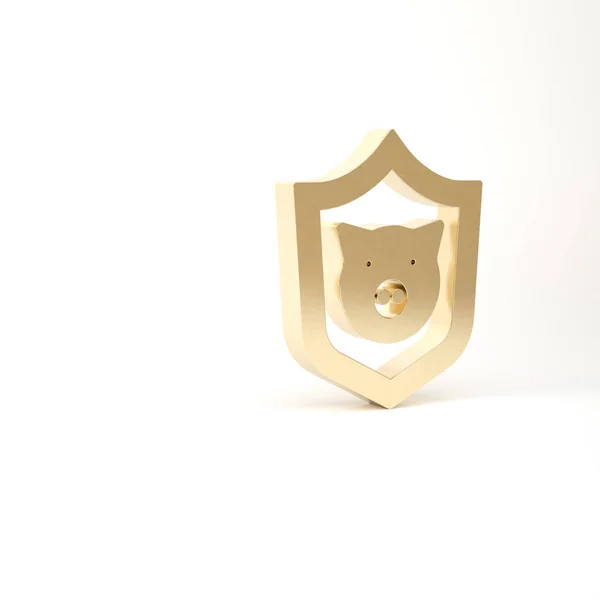 Złota tarcza z ikoną świni na białym tle. Symbol zwierzęcia. Ilustracja 3D 3D renderowania — Zdjęcie stockowe