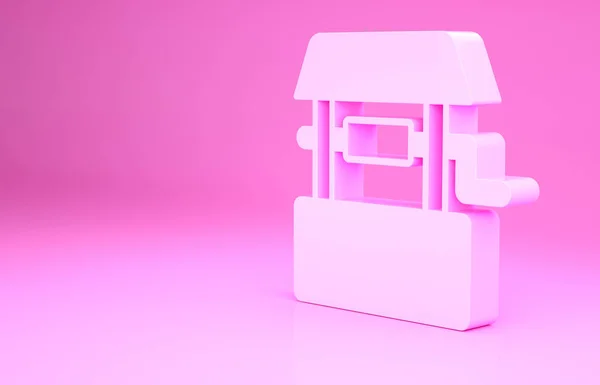 Icône puits rose isolé sur fond rose. Concept de minimalisme. Illustration 3D rendu 3D — Photo