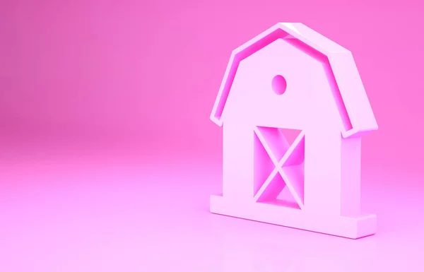 Ikona Pink Farm House izolované na růžovém pozadí. Minimalismus. 3D ilustrace 3D vykreslení — Stock fotografie