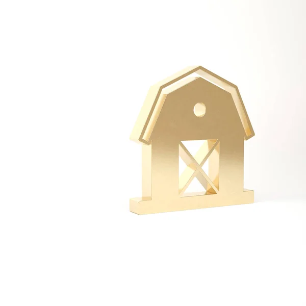 Gold Farm ház ikon elszigetelt fehér háttérrel. 3d illusztráció 3D render — Stock Fotó