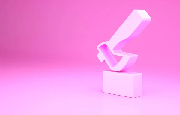 Rosa trekøks isolert på rosa bakgrunn. Tømmerhogger. Minimaliseringskonsept. 3d illustrasjon 3D render – stockfoto