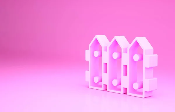 Pink Garden fence wooden icon isolated on pink background. Minimalism concept. 3d illustration 3D render — Stock Photo, Image