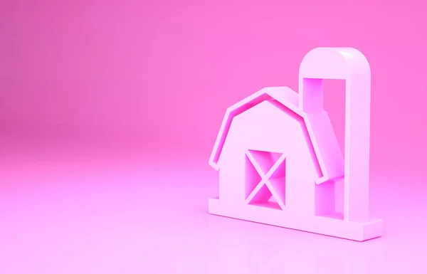 Ікона Pink Farm House ізольована на рожевому тлі. Концепція мінімалізму. 3D-рендеринг — стокове фото