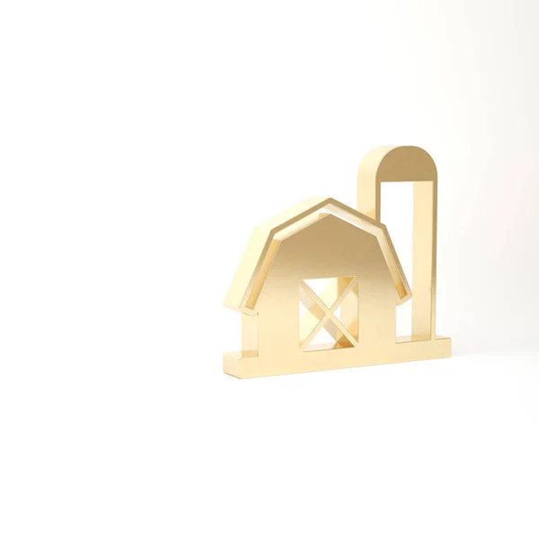 Gold Farm House Symbol isoliert auf weißem Hintergrund. 3D Illustration 3D Renderer — Stockfoto