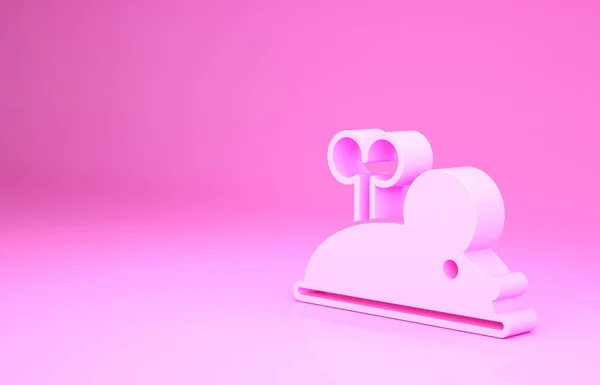 Pink Clockwork мышь значок изолирован на розовом фоне. Заводная игрушка для мыши. Концепция минимализма. 3D-рендеринг — стоковое фото