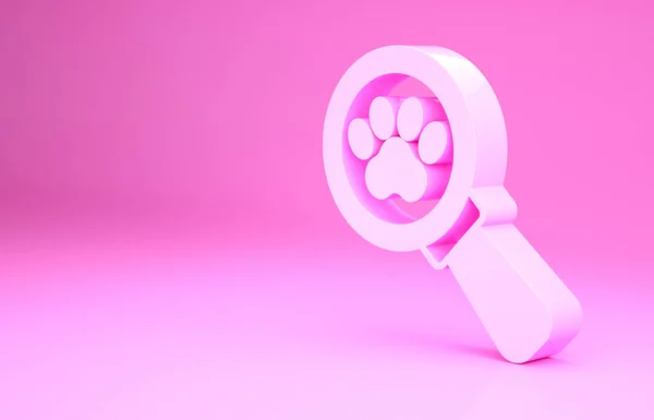 Icona simbolo clinica veterinaria rosa isolato su sfondo rosa. Insegna all'ospedale. Stilizzato cane stampa zampa o gatto. Segnale di pronto soccorso per animali. Concetto minimalista. Illustrazione 3d rendering 3D — Foto Stock