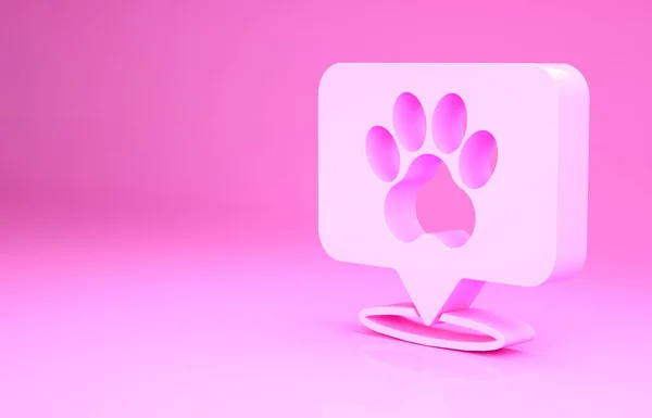 Rosa karta pekare med veterinärmedicin sjukhus, klinik eller djuraffär för djur ikon isolerad på rosa bakgrund. Veterinärkliniken. Minimalistiskt koncept. 3D-återgivning för 3D — Stockfoto