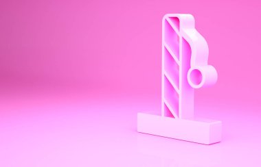 Pembe Kedi, pembe arka planda izole edilmiş oyuncak ikonu ile kazıma direği. Minimalizm kavramı. 3d illüstrasyon 3B canlandırma