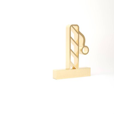 Beyaz arka planda izole edilmiş oyuncak ikonu olan altın kedi tırmalama direği. 3d illüstrasyon 3B canlandırma