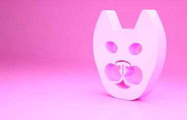 Pembe kedi simgesi pembe arka planda izole edilmiş. Minimalizm kavramı. 3d illüstrasyon 3B canlandırma