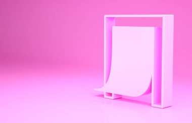 Pembe arka planda izole edilmiş evcil hayvan ikonu için pembe kapı. Minimalizm kavramı. 3d illüstrasyon 3B canlandırma