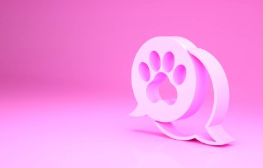 Pembe Paw yazdırma simgesi pembe arkaplanda izole edilmiş. Köpek ya da kedi pençesi izi. Hayvan izleri. Minimalizm kavramı. 3d illüstrasyon 3B canlandırma