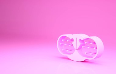 Pembe Kedi burnu ikonu pembe arka planda izole edilmiş. Minimalizm kavramı. 3d illüstrasyon 3B canlandırma