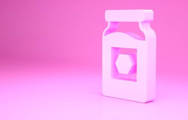Pembe arka planda izole edilmiş bir kavanoz bal ikonu. Yiyecek bankası. Tatlı doğal gıda sembolü. Minimalizm kavramı. 3d illüstrasyon 3B canlandırma