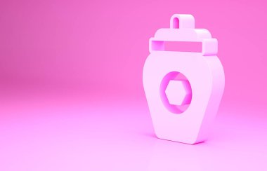 Pembe arka planda izole edilmiş bir kavanoz bal ikonu. Yiyecek bankası. Tatlı doğal gıda sembolü. Minimalizm kavramı. 3d illüstrasyon 3B canlandırma