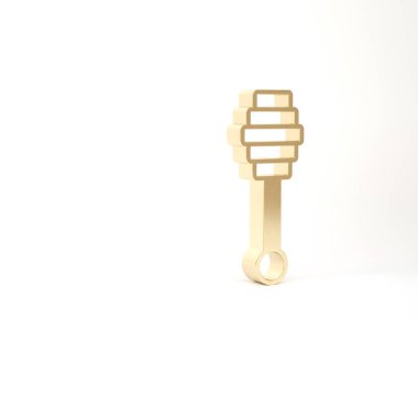 Altın Bal Çubuğu simgesi beyaz arkaplanda izole edildi. Tatlı kepçe. 3d illüstrasyon 3B canlandırma