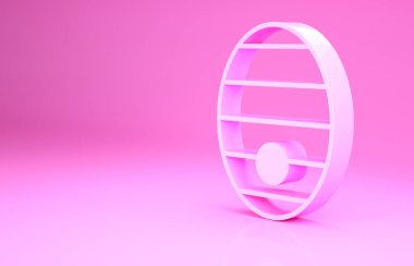 Pembe arka planda izole edilmiş arılar için Pembe Kovan. Arı kovanı sembolü. Apiary ve arı yetiştiriciliği. Tatlı doğal yemek. Minimalizm kavramı. 3d illüstrasyon 3B canlandırma