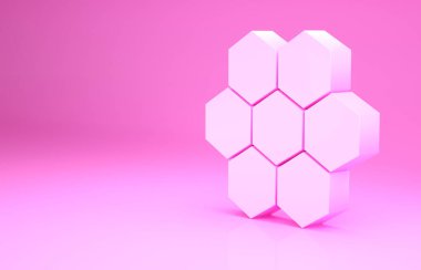 Pembe bal peteği simgesi pembe arkaplanda izole edilmiş. Bal hücrelerinin sembolü. Tatlı doğal yemek. Minimalizm kavramı. 3d illüstrasyon 3B canlandırma