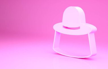 Pembe arka planda izole edilmiş şapka ikonuna sahip pembe arıcı. Özel koruyucu üniforma. Minimalizm kavramı. 3d illüstrasyon 3B canlandırma
