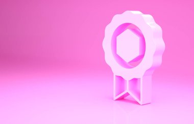 Pembe Bal ödül ikonu pembe arka planda izole edilmiş. Bal madalyası. Minimalizm kavramı. 3d illüstrasyon 3B canlandırma