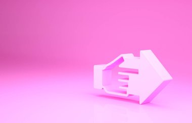 Pembe El, pembe arka planda izole edilmiş ok simgesiyle işaret ediyor. İş görüşü ve hedef. İş finansmanı kavramı, karakter, lider. Minimalizm kavramı. 3d illüstrasyon 3B canlandırma