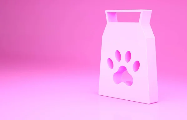 Rosa väska med mat för sällskapsdjur ikon isolerad på rosa bakgrund. Mat till djur. Tecken på hundben. Sällskapsdjursfoder. Minimalistiskt koncept. 3D-återgivning för 3D — Stockfoto