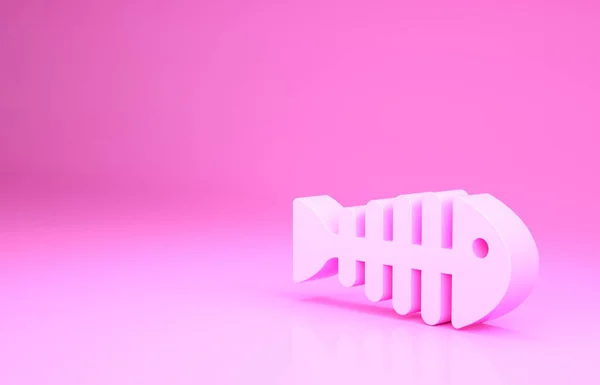 Różowy rybi szkielet ikona odizolowana na różowym tle. Znak kości ryby. Koncepcja minimalizmu. Ilustracja 3D 3D renderowania — Zdjęcie stockowe