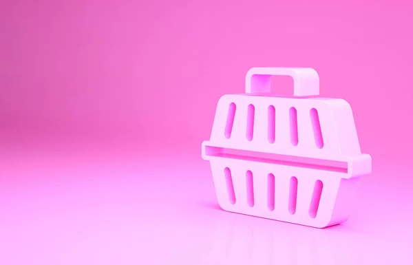 Pink Pet carry case icon isoliert auf rosa Hintergrund. Transportbehälter für Tiere, Hund und Katze. Behälter für Tiere. Tiertransportbox. Minimalismus-Konzept. 3D Illustration 3D Renderer — Stockfoto