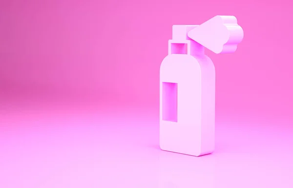 핑크 펫 샴푸 아이콘은 핑크 배경에서 분리되었습니다. 애완 동물돌보기 표지판. 개 청소의 상징. 미니멀리즘의 개념입니다. 3d 삽화 3D 렌더링 — 스톡 사진