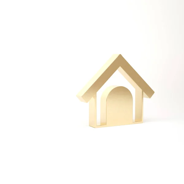 Gold Dog ház ikon elszigetelt fehér háttérrel. Kutyaól. 3d illusztráció 3D render — Stock Fotó
