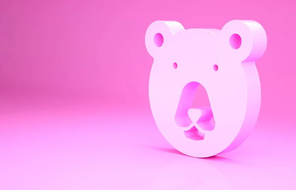 Ícone de cabeça de urso rosa isolado no fundo rosa. Conceito de minimalismo. 3D ilustração 3D render — Fotografia de Stock