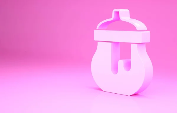 Vaso rosa di icona di miele isolato su sfondo rosa. Banco alimentare. Dolce simbolo del cibo naturale. Concetto minimalista. Illustrazione 3d rendering 3D — Foto Stock