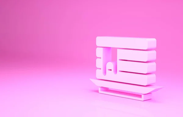 粉色背景上有蜂蜜图标的粉红色薄饼堆栈。早餐的概念。最低纲领的概念。3D渲染3D插图 — 图库照片