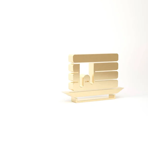 Золотая стопка блинов с медовой иконкой на белом фоне. Концепция завтрака 3D-рендеринг — стоковое фото