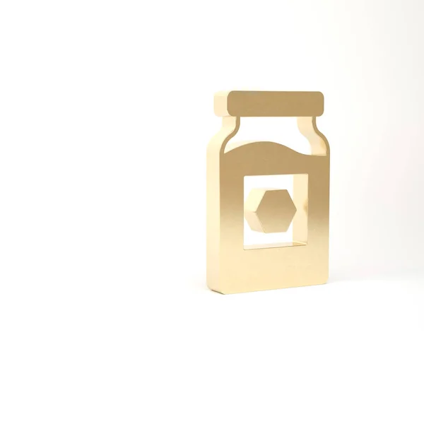 Tarro de oro de miel icono aislado sobre fondo blanco. Banco de alimentos. Dulce símbolo de comida natural. 3D ilustración 3D render —  Fotos de Stock