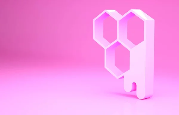 Ikona růžové plástve izolované na růžovém pozadí. Symbol medových buněk. Sladké přírodní jídlo. Minimalismus. 3D ilustrace 3D vykreslení — Stock fotografie