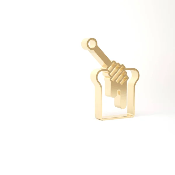 Золотая медовая палочка с капельным медом икона изолированы на белом фоне. Медовый ковш. 3D-рендеринг — стоковое фото