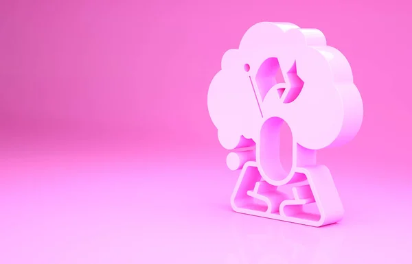 Pink Man tiene l'icona della bandiera isolata su sfondo rosa. Vittoria, vincere e conquistare il concetto di avversità. Concetto minimalista. Illustrazione 3d rendering 3D — Foto Stock