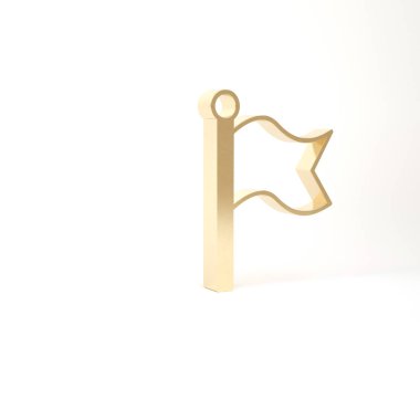 Beyaz arkaplanda Altın Bayrak simgesi izole edildi. Zafer, kazanmak ve zorluk konseptini fethetmek. 3d illüstrasyon 3B canlandırma