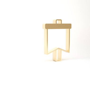 Beyaz arkaplanda Altın Bayrak simgesi izole edildi. Zafer, kazanmak ve zorluk konseptini fethetmek. 3d illüstrasyon 3B canlandırma