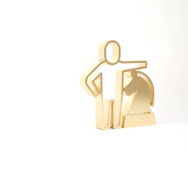 Altın Satranç simgesi beyaz arkaplanda izole edildi. İş stratejisi. Oyun, yönetim, finans. 3d illüstrasyon 3B canlandırma