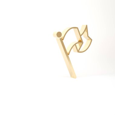 Beyaz arkaplanda Altın Bayrak simgesi izole edildi. Zafer, kazanmak ve zorluk konseptini fethetmek. 3d illüstrasyon 3B canlandırma