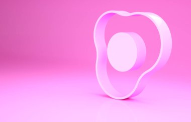 Pembe yumurta ikonu, pembe arka planda izole edilmiş. Ev yemeği, sahanda yumurta, sağlıklı kahvaltı, omlet ikonu. Minimalizm kavramı. 3d illüstrasyon 3B canlandırma