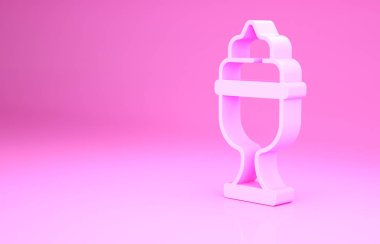 Pembe arka planda izole edilmiş kase ikonundaki pembe dondurma. Güzel sembol. Minimalizm kavramı. 3d illüstrasyon 3B canlandırma