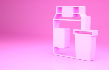 Pink Online sipariş ve fast food dağıtım ikonu pembe arka planda izole edilmiş. Minimalizm kavramı. 3d illüstrasyon 3B canlandırma