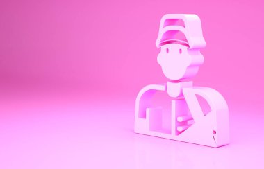 Pembe beyzbol oyuncusu simgesi pembe arka planda izole edilmiş. Minimalizm kavramı. 3d illüstrasyon 3B canlandırma
