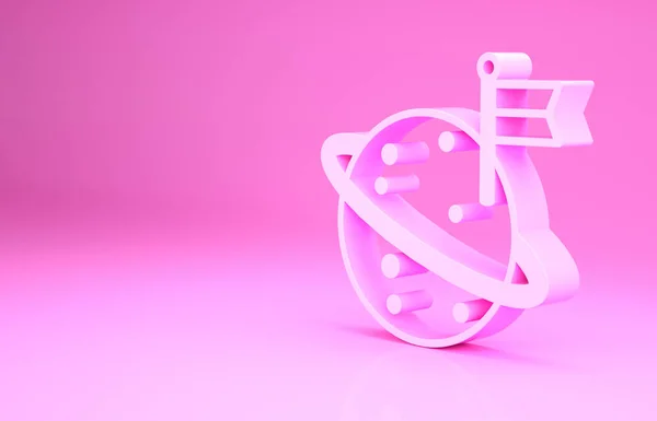 Luna rosa con icono de la bandera aislado sobre fondo rosa. Concepto minimalista. 3D ilustración 3D render — Foto de Stock