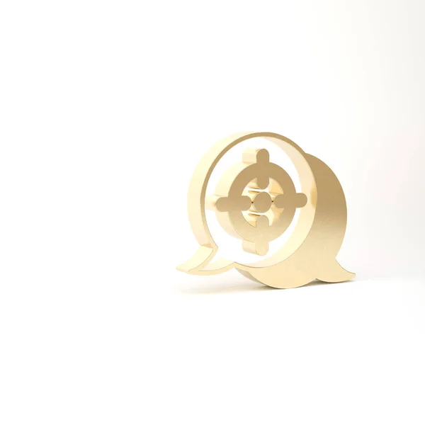 ゴールドホワイトを背景に分離された財務目標コンセプトアイコンを対象とします。目標達成、成功を象徴する。3Dイラスト3Dレンダリング — ストック写真