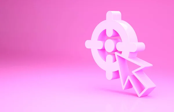 Pink Target pénzügyi cél ikon elszigetelt rózsaszín háttér. Szimbolikus célok elérése, siker. Minimalizmus koncepció. 3d illusztráció 3D render — Stock Fotó